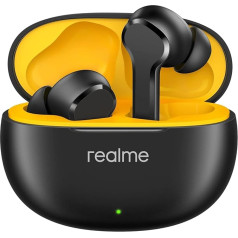 realme Buds T100 In-Ear austiņas, Bluetooth 5.3, patiesi bezvadu Bluetooth austiņas uzlādes futrālī, IPX5, akumulatora darbības laiks līdz 28 stundām, melnas krāsas