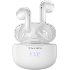 Blackview Airbuds 7 - Bezvadu austiņas - Bluetooth austiņas ausīs ar trokšņu slāpēšanu - Ūdensizturīgas - 30 stundu akumulatora darbības laiks - 470 mAh akumulators - Bezvadu uzlāde - Baltas krāsas