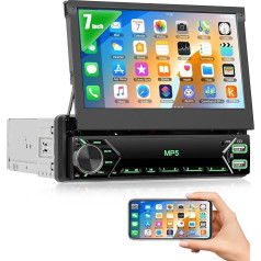 CAMECHO Radio 1 DIN ar Bluetooth brīvroku komplektu, autoradio ar 7 collu izvelkamu displeju, Mirror Link/FM Radio/Mirror Link/Radio stūres vadības stūres, atbalsta USB/AUX/TF/atgriešanas kameru