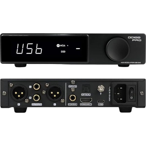 SMSL DO100 PRO 2xES9039Q2M balansēts DAC, XMOS XU316 PCM768kHz DSD512 HiFi USB C DAC, USB/BT5.1 LDAC/Opt/Coax/HDMI ARC uz RCA/XLR izeju spēļu DAC datoriem/PS5/Switch/HDTV/CD atskaņotājiem