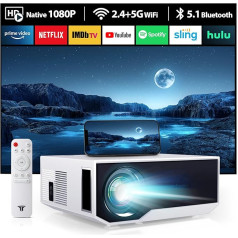 CoolEeve 20000 lūmenu Bluetooth projektors ar Full HD 1080P, 5G WiFi LED mājas kino portatīvais projektors, saderīgs ar iOS/Android (DZTEU-GC06-A001)