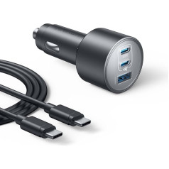 Anker 167,5 W Max Cigarešu aizdedzinātāja USB C, 3 pieslēgvietu kompakts C tipa auto lādētājs, auto lādētājs MacBook Pro/Air, iPhone 15/14/13 Series, Samsung S24/S23, iPad Pro, AirPods un citiem ierīcēm