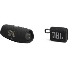 JBL Charge 5 bezvadu skaļrunis ar Bluetooth un Wi-Fi, līdz 20 stundu akumulatora darbības laiks, melns & GO 3 maza Bluetooth kaste melnā krāsā, ūdensizturīgs