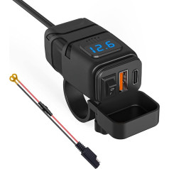 Kriogor 12 V auto lādētājs ar slēdzi, auto QC3.0 PD C tipa USB ar slēdzi, ūdensizturīgs automašīnai, autofurgonam, kempinga mājai, motociklam, laivai, jahtai (zils: C tipa + USB)