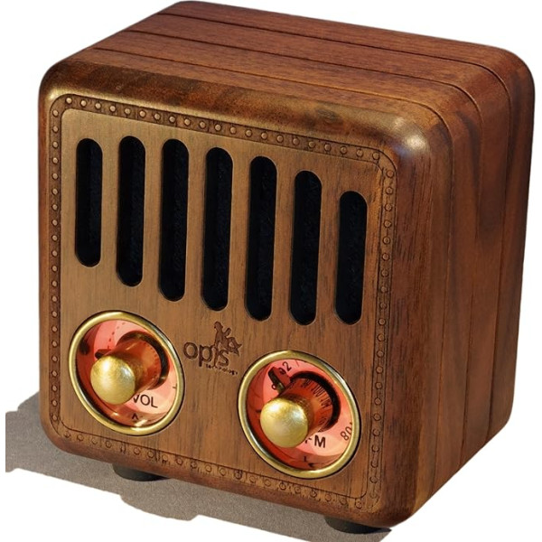 Opis Radio 2 - neliels retro radio ar Bluetooth skaļruni kā vannas istabas radio, pārnēsājams radio, virtuves radio, kabatas radio ar ķiršu koka akumulatoru