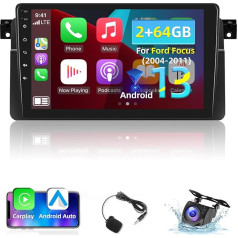 2+64G Android auto radio BMW 3. sērijas automašīnai 1999-2005 ar bezvadu Carplay un Android Car - 9 collu skārienjūtīgais radio ar WiFi GPS EQ 28 darbvirsmas tēmas + AHD atpakaļgaitas kamera un mikrofons