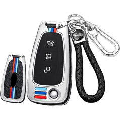 ontto Metāla atslēgu futrālis Auto atslēgu futrālis Aizsargapvalks piemērots Ford Kuga Focus Mk3 Mk3 Mk4 Mondeo Fiesta Titanium Ecosport Transit MK8 atslēgu kārba Key Fob 3 pogas B Silver, B silver