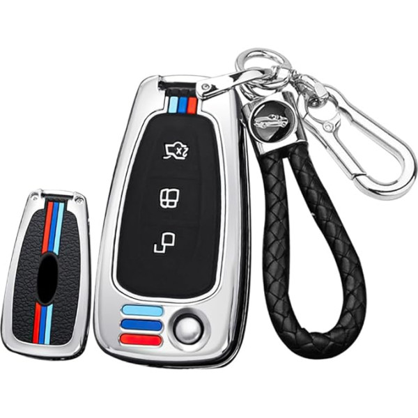 ontto Metāla atslēgu futrālis Auto atslēgu futrālis Aizsargapvalks piemērots Ford Kuga Focus Mk3 Mk3 Mk4 Mondeo Fiesta Titanium Ecosport Transit MK8 atslēgu kārba Key Fob 3 pogas B Silver, B silver