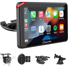 Carpuride w701 Pro Portable Car BT Stereo, bezvadu Carplay & Android Car ar aizmugurējā skata kameru un SWC, Dual Bluetooth, Mirror Link/GPS/Siri/FM stiprinājums kravas automašīnas paneļa uzstādīšanai