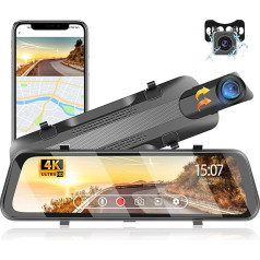 Podofo Dash Cam ar WiFi GPS priekšējā 4K/2.5K aizmugurējā 1080P duālā kamera, 9,66 collu displejs automašīnām ar stāvvietas uzraudzību, nakts redzamību, WDR, 150° platu leņķi, G-sensoru, cilpas ierakstīšanu, App Control