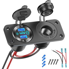 12 V USB kontaktligzda Jūras Switch Panel 12 Volt Plug, PD3.0 & Dual Quick Charge 3.0 USB porti Alumīnija auto lādētājs, ūdensizturīgs 150 W cigarešu aizdedzinātāja USB C instalācijas ligzda 2 in 1 DIY komplekts automašīnai