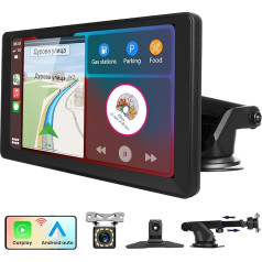 Hodozzy Auto radio bezvadu Carplay un Android auto, portatīvais ekrāns 9 collu skārienjūtīgais ekrāns Portatīvais displejs Bluetooth auto radio ar kameru, EQ FM Type-C/AUX/TF, Carplay ekrāns transportlīdzekļiem