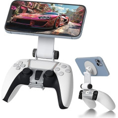 NEWZEROL Magnetisch Handyhalterung kompatibel für PS5 Controller Mount Clip, Einstellbare Mag-Safe Halterung Zubehör für iPhone und Android Phones Remote Stream Gaming (Nicht Controller)- Silber