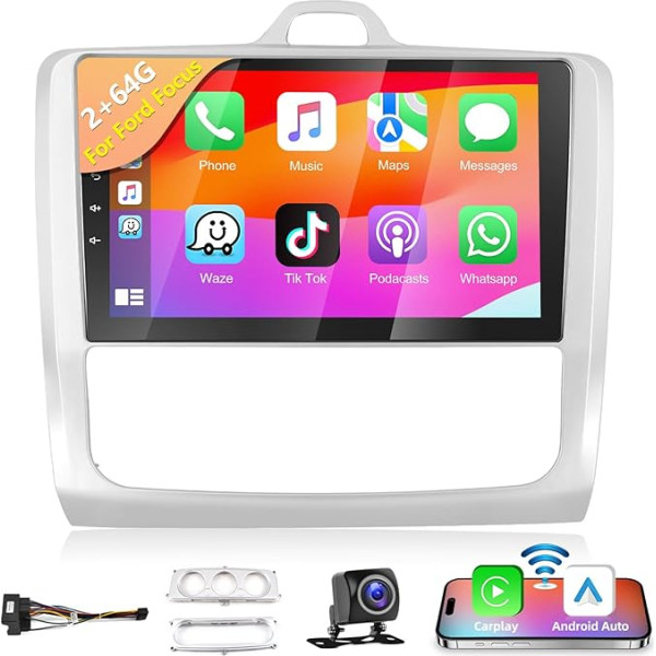 Podofo Auto radio priekš Ford Focus Exi MT Mk2 Mk3 2004-2011 ar Wireless Carplay Android Car 2+64G 9