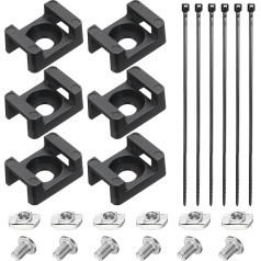 iepirkumu karte 6 Pack Cable Tie Base 6mm Hole Dia sēžļa tipa stieples turētājs 30 sērijas Eiropas standarta alumīnija ekstrūzijas ar fiksētiem blokiem neilona saites melns