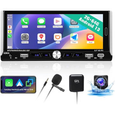 [2G+64G] Android 13 Autoradio ar Bluetooth, bezvadu CarPlay un bezvadu Android Auto, 6,9'' viendimensiju skārienekrāns Autoradio ar GPS WiFi BT BT USB EQ FM/RDS Radio Mirror Link SWC+MIC+Rückfahrkamera