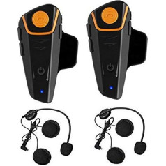 QSPORTPEAK BT-S2 Bluetooth motociklu interkoma austiņas ūdensizturīgas ķiveres interkoms, bezvadu interkoms ar 1000 m, GPS, FM radio, MP3 atskaņotājs, savieno līdz 6 cilnēm (2 iepakojumā)