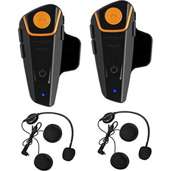 QSPORTPEAK BT-S2 Bluetooth motociklu interkoma austiņas ūdensizturīgas ķiveres interkoms, bezvadu interkoms ar 1000 m, GPS, FM radio, MP3 atskaņotājs, savieno līdz 6 cilnēm (2 iepakojumā)