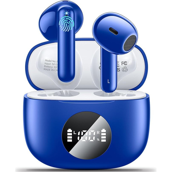 Bluetooth austiņas, bezvadu Bluetooth 5.3 In-Ear austiņas ar 4 mikrofoniem, 40H atskaņošanas laiks, sporta austiņas, LED displejs, Hi-Fi Stereo ENC trokšņu samazināšanas austiņas darbam un mācībām, zilas krāsas