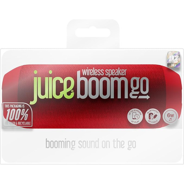 Juice BoomGO bezvadu Bluetooth skaļruņi ar 360° skaņu, 3 x 2 W skaļruņi, noturīgi pret šļakatām, izturīgi, portatīvi, saderīgi ar MP3, planšetdatoriem un mobilajām ierīcēm, sarkani