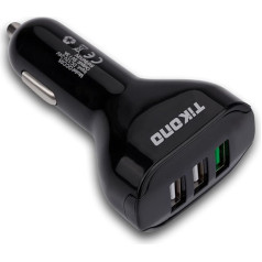 Auto lādētājs, Tikono USB auto lādētājs ar Quick Charge 3.0 un 2 USB pieslēgvietām, piemērots visiem automašīnas cigarešu aizdedzes kontaktdakšām (melns)