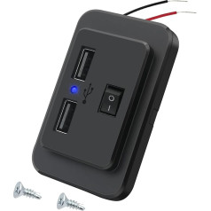 Auto ligzda 4.8A Dual USB 12V-24V Double Socket USB ātrās uzlādes panelis 4.8A ar ieslēgšanas/izslēgšanas slēdzi automašīnai 12V Bus ATV Kuģa kravas automašīnai