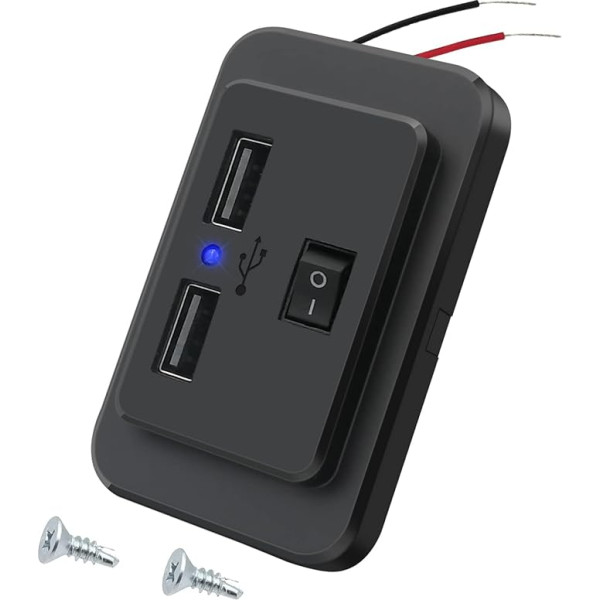 Auto ligzda 4.8A Dual USB 12V-24V Double Socket USB ātrās uzlādes panelis 4.8A ar ieslēgšanas/izslēgšanas slēdzi automašīnai 12V Bus ATV Kuģa kravas automašīnai