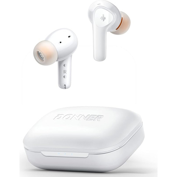 Donner Bluetooth Kopfhörer mit Geräuschunterdrückung, In Ear Kopfhörer kabellos mit 12mm Audiotreiber, intensīvāki basi, trokšņu slāpēšana Kopfhörer mit 4 Mikrofone, 32 Std Akku, Bluetooth 5.2, Weiß