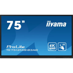 Monitors 75 collas prolite te7512mis-b3ag, infrasarkanais, 40pt, ips, 4k, 24/7, 7h, wifi, vga, hdmi, usb-c, bluetooth, metāla, 8ms, vesa, skaļruņi 2 x 16w