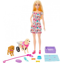 Barbie lelle un ratiņu suns