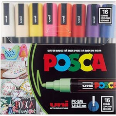 POSCA uni-ball 182516 - POSCA marķieri ar vidēji smalku apaļu galu, komplektā 16 gab.