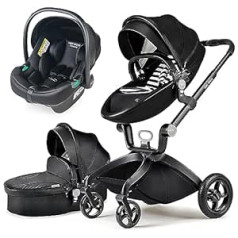 Hot Mom Classic kombinēto ratiņu komplekts 3-in-1/2-in-1, alumīnija rāmis/pilnas gumijas riepas, modelis F22, 2023. gada stils (ar automašīnas sēdekli, melns-3)