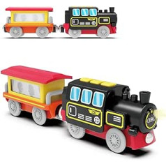 Zuoan ar akumulatoru darbināms lokomotīves vilciens, magnētiska dzelzceļa rotaļlieta koka sliedēm, motorizēts vilciens, saderīgs ar Thomas, Brio, Chuggington, Melissa un Doug
