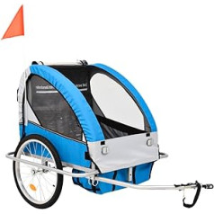 vidaXL bērnu velosipēdu piekabe, 2-in-1 bērnu velosipēdu piekabe zilā un pelēkā krāsā