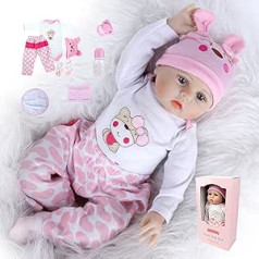 SYP Reborn Baby 22 colių 55 cm Reborn Doll Gyvybės primenanti minkšta vinilo silikoninė Reborn Baby Doll Atrodo kaip tikra kūdikio rankų darbo Reborn Baby Toddler žaislas gimtadienio dovana