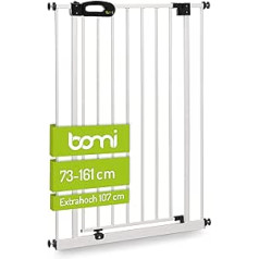 BOMI® Merle Extra High vaikų saugos spaustukai, apsauginiai laiptų vartai kūdikiams, mažiems vaikams ir gyvūnams, aukštos kokybės, 73–141 cm, balti, metaliniai, savaime užsidarantys