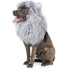 Onmygogo Lion Mane perukas šunims su ausimis, juokingi naminių gyvūnėlių kostiumai Helovino Kalėdoms (M, pilka)