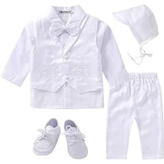 Booulfi Christening Suit Boy Baby Christening Dress Boy Suit Baby Boys Clothing Set Gentleman Set with White Shirts Vest Trousers Shoes Cap Christening Gift