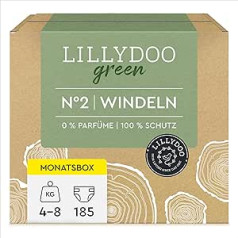 LILLYDOO Green, videi draudzīgi autiņi, 2. izmērs (4-8 kg), Monthly Box (185 autiņi) (FSC Mix)