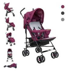 SAYOYO Foldable Buggy, Suitable for 6 Months up to 15 kg, Lightweight Pushchair with Basket and Extended Hood and 5-Point Harness, Purple