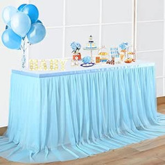 NSSONBEN Tilla galda svārki Debeszili Galda svārki Galda noformējums Baby Shower, Baby Shower Meitenes, Kāzas, Dzimšanas diena, Bērnu Dzimšanas diena, Komūnija, 427 x 76 cm Zili Tilla galda svārki