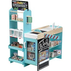 Klein Theo 9391 Supermarket, Wood (MDF), Modern Merchant Shop Including Cashier, Cabinet, Chalkboard and Accessories, Toy for Children from 3 Years