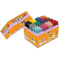 BIC Kids Visacolor XL flomāsteru komplekts, šķiedras pildspalvas krāsošanai 12 krāsās, 144 pildspalvas, mazgājamas, bērniem no 3 gadu vecuma