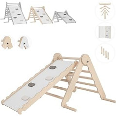 MAMOI® Indoor Climbing Triangle Frame with Wooden Slide, Climbing Tower Slide Board, Climbing Arch, Rainbow Seesaw