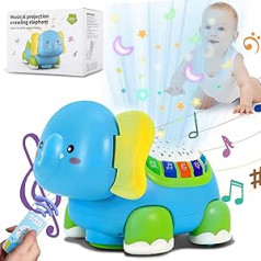 Kopolos Baby Toy Mūzikas rotaļlieta ar gaismas un zvaigžņu projekciju, Rotaļlieta zilonis, Rāpojoša izglītojoša rotaļlieta no 6 7 8 9 10 12 mēn. dāvana zēnam meitenei