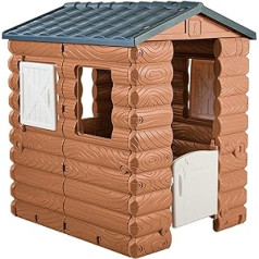 FEBER - Camping Cottage, a nature-inspired wooden look toy house with windows and a swing door, for boys and girls from 1 year old, Famosa (FEB05000)