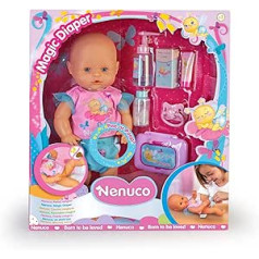 Nenuco - Magic Nappy, 35 cm Hard Body Doll with Interactive Nappy that Illuminates Baby Care, with Accessories such as Wipes and Dummies, Toy from 2 Years, Famosa (700017205)