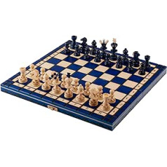 Chess Board Wood High Quality | Master of Chess Chess Game Wood Blue | Chess Set 35 cm | Handmade Chess Board Wooden Foldable with Figures - Classic Family Chess