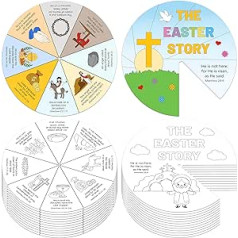 COcnny 24 komplekti Lieldienu stāstu amatniecībai, krāsojiet savu Lieldienu Jēzus ratu bērniem, reliģiskās Bībeles krāsojamās kartītes, amatniecība, mākslas spēle svētdienas skolai, kristīgā klase