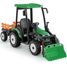 COSTWAY vaikiškas traktorius su priekaba, elektrinis važiavimas ant traktoriaus su nuotolinio valdymo pultu ir kastuvu, vaikiškas automobilis su lengvos muzikos garso signalu USB, elektromobilis elektrinė transporto priemonė vaikams nuo 3 metų